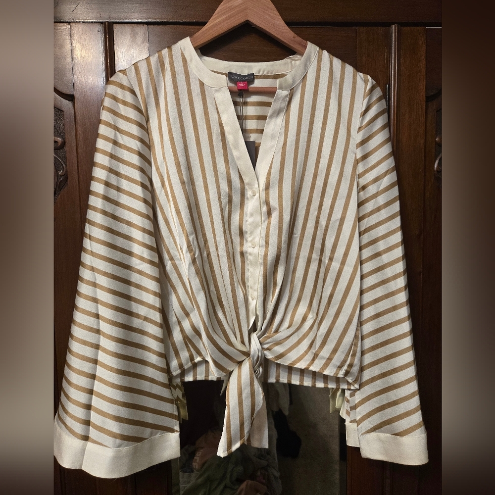 Vince Camuto Beige and White Striped Blouse